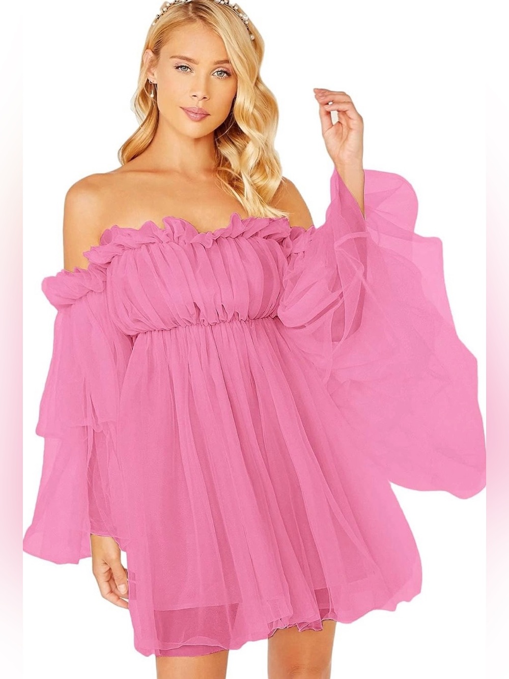 Romwe Pink Tulle Babydoll Dress XS Puff Sleeve Fairycore Princess Mini